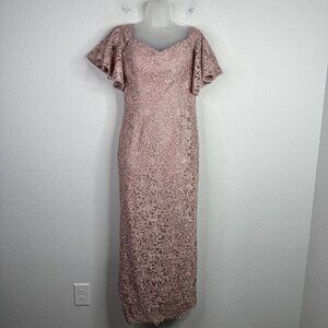Rickie Freeman Teri Jon Dress Women Size 6 Pink Off Shoulder Lace Wedding Formal